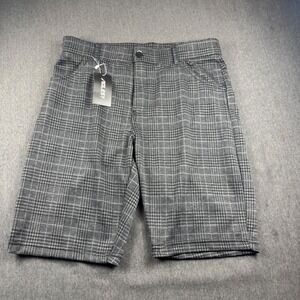 AOLESY Mens Grey Glen Plaid Check Shorts Size L Houndstooth Casual Summer